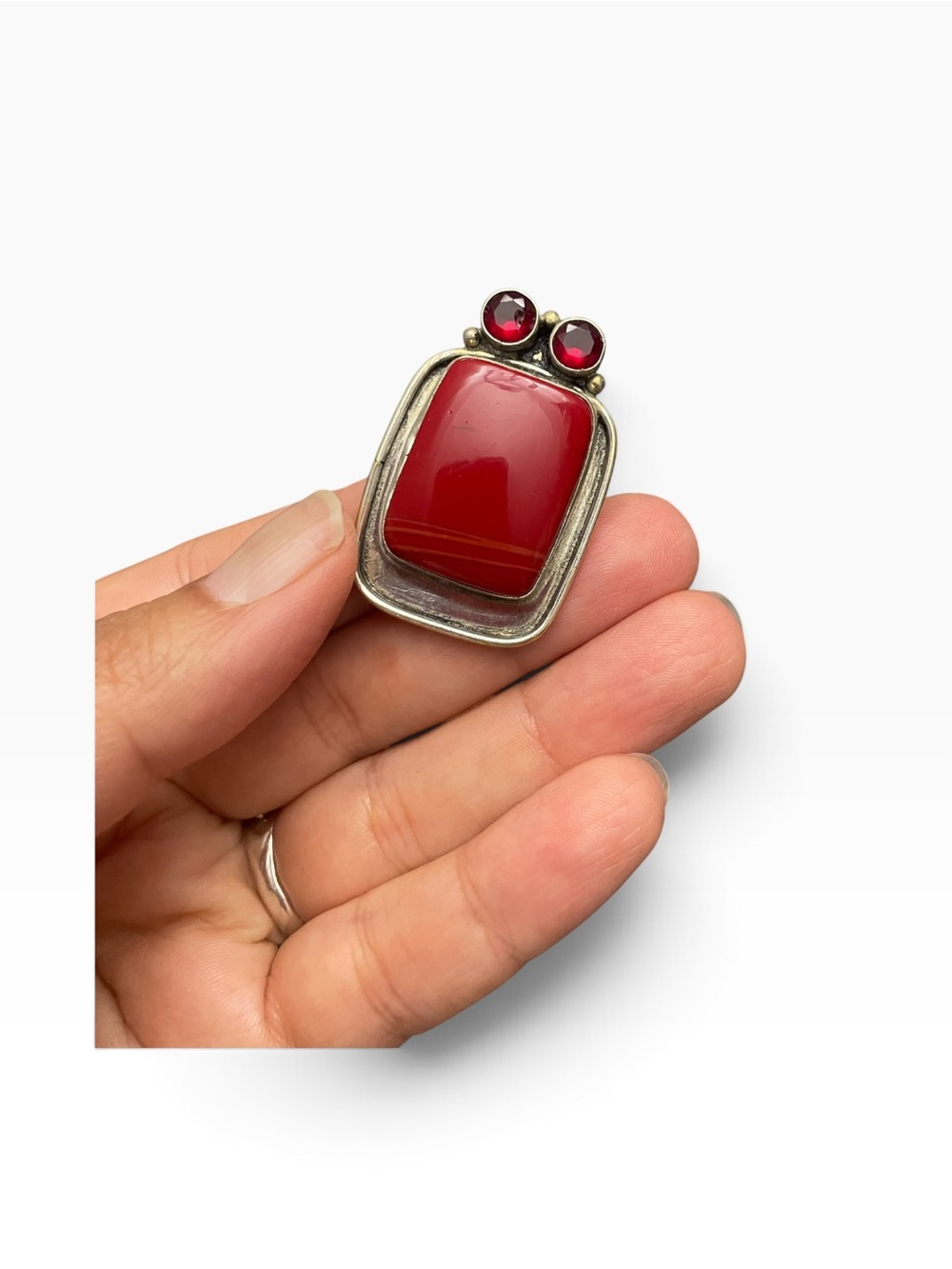 Sterling Silver Red Glass Statement Ring - Bold Red Cocktail Ring